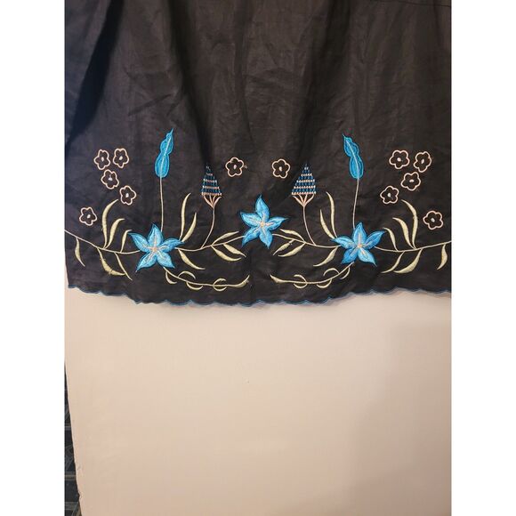 Vintage La' Rea Collection 100% Linen Black Embroidery Top Women Size 1X Plus - Picture 4 of 7